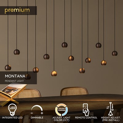 Lucide MONTANA - Pendant light - LED Dim. - CCT - 13x5,7W 2700K/4000K - Suitable for double-height spaces and high ceiling - Coffee | Premium